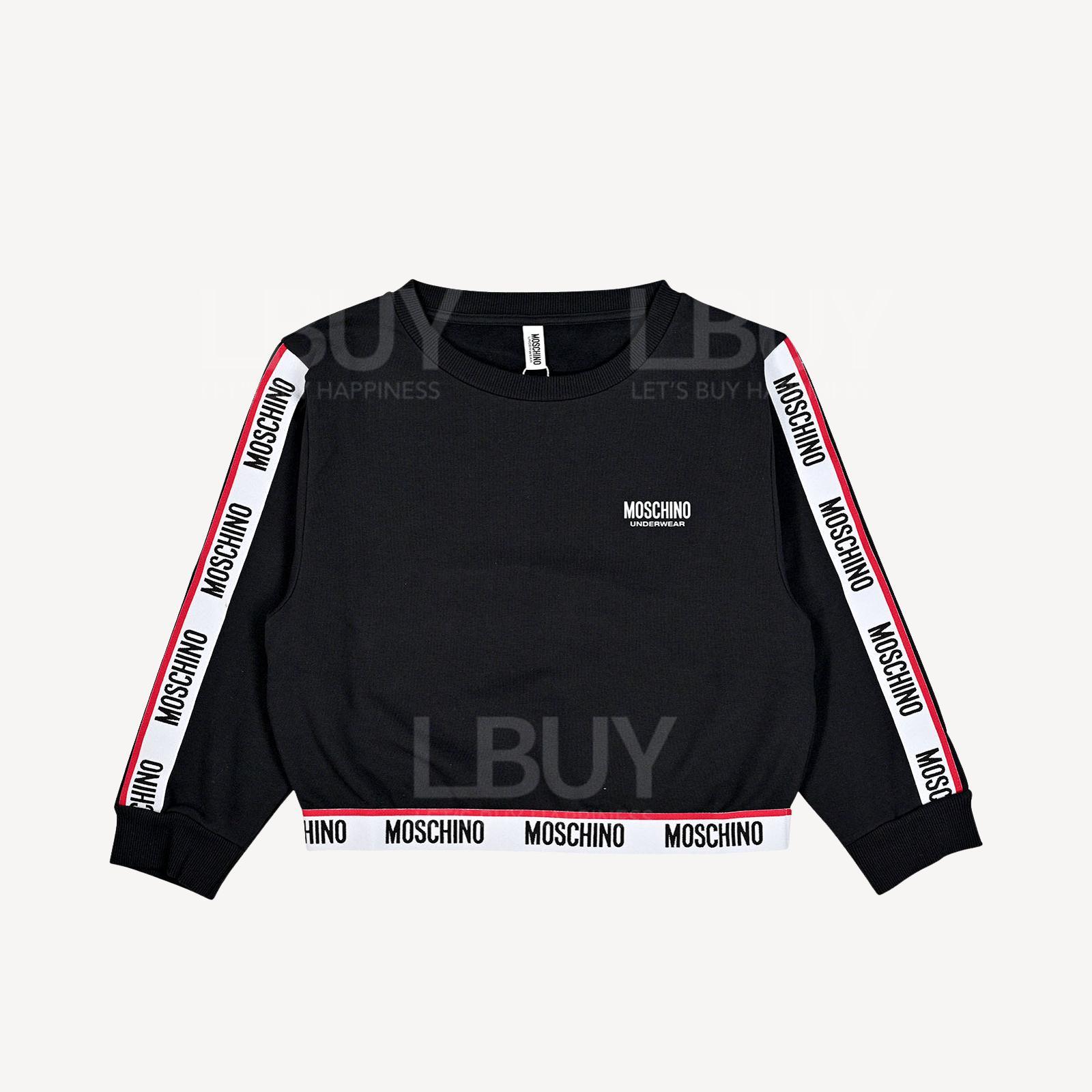 Moschino Underwear 紅白飾邊 Logo 7分袖衛衣 黑色