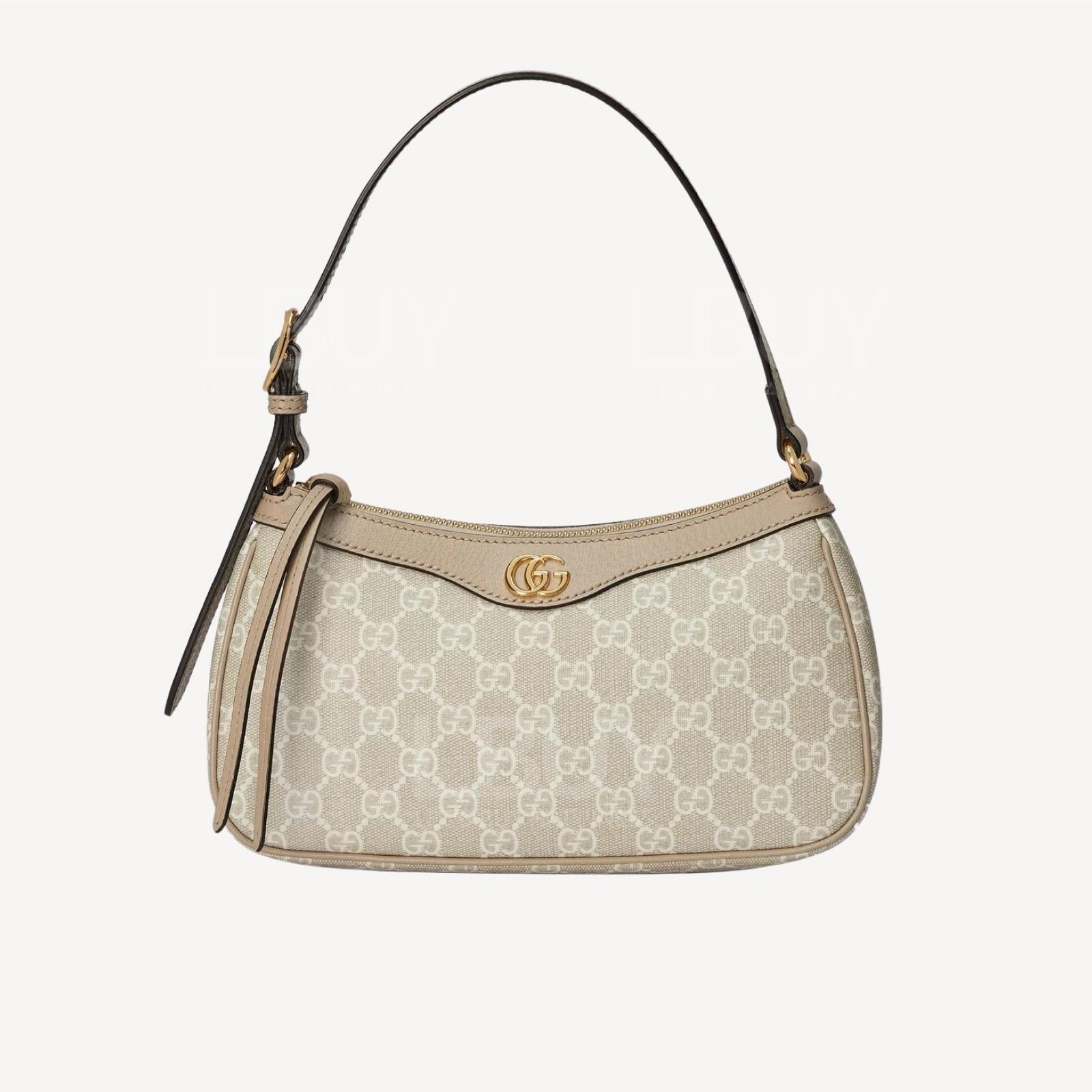 Gucci Ophidia GG Logo Supreme 帆布小型手袋腋下包 燕麥色 735145