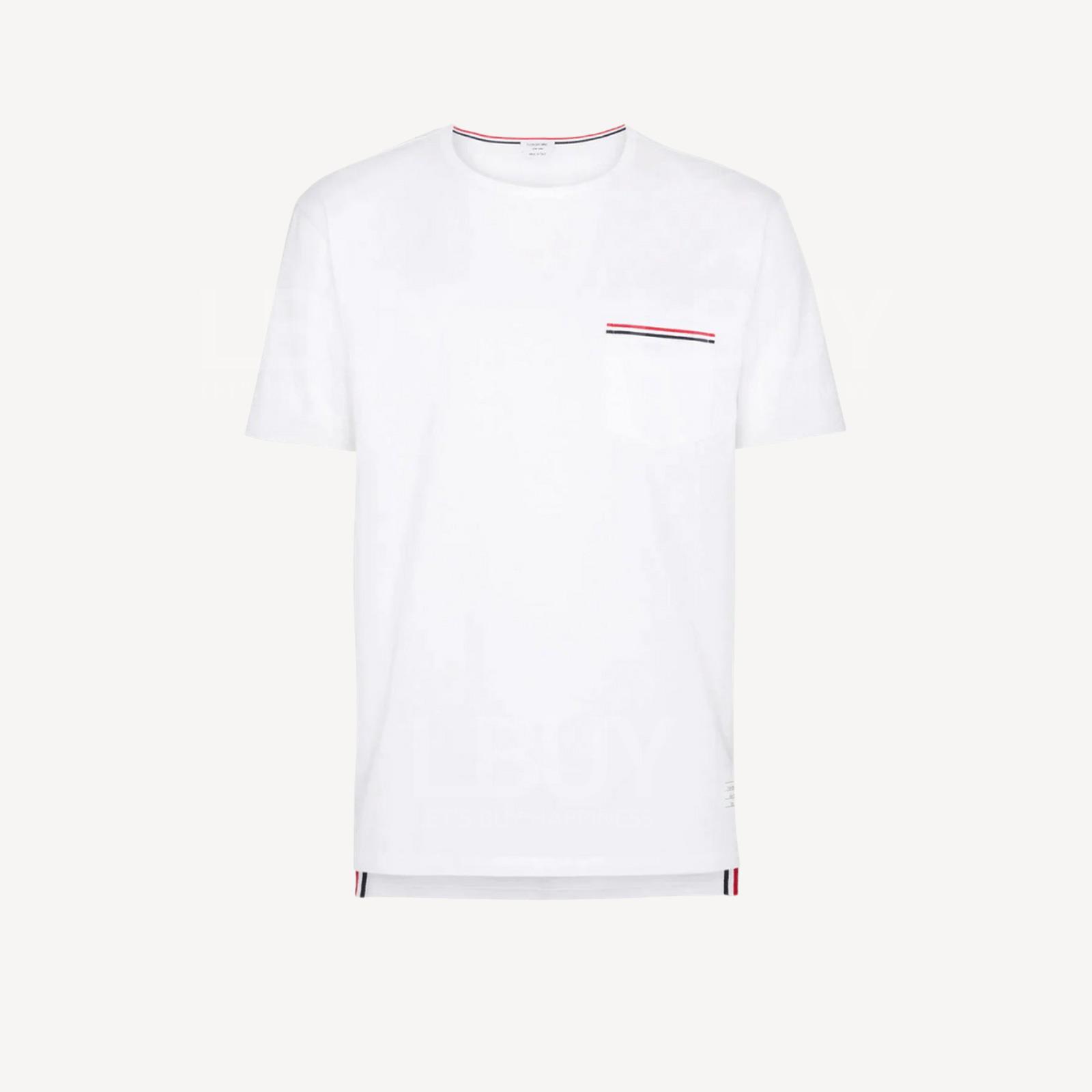 Thom Browne 条纹口袋 棉质圆领短袖T恤 白色 MJS010A
