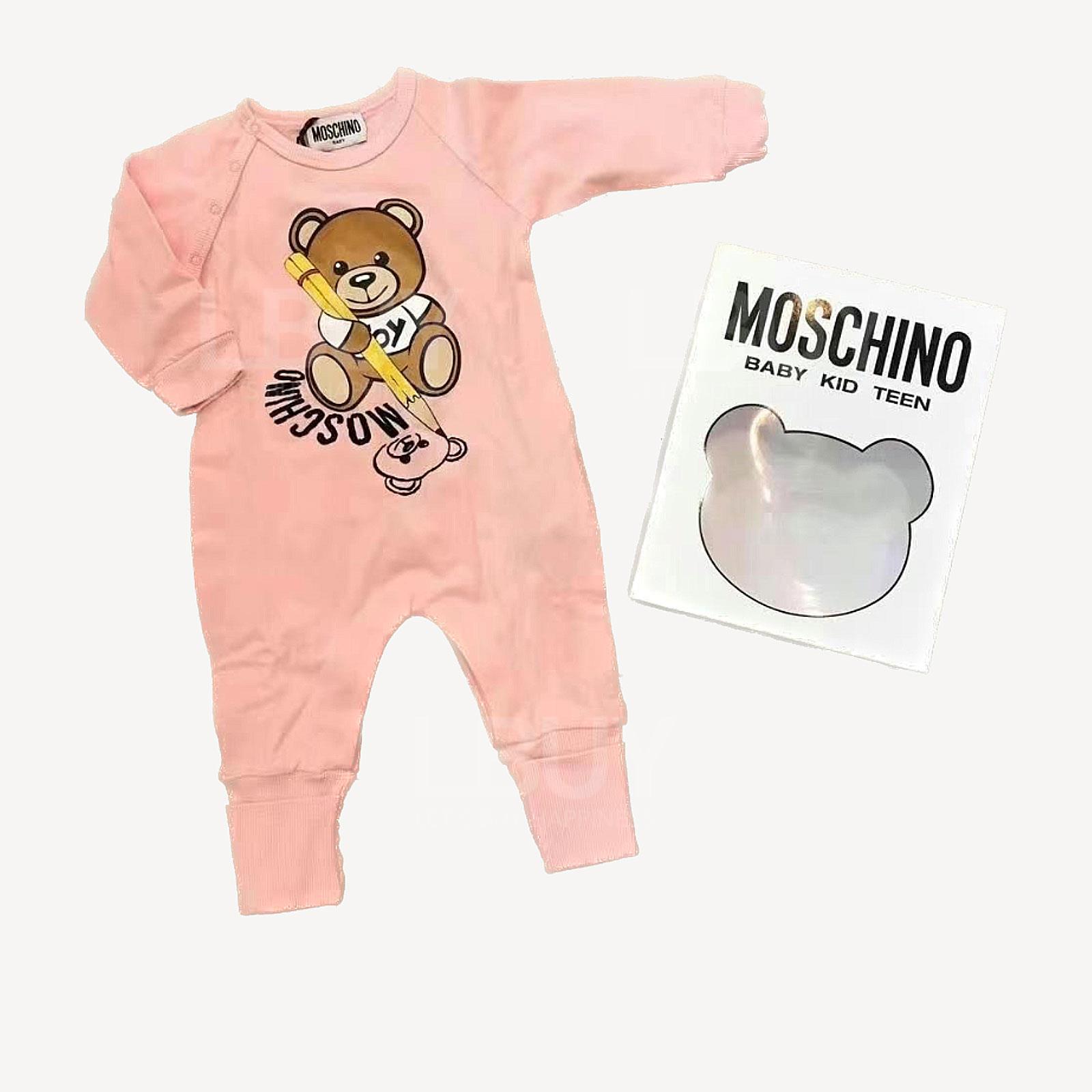 Moschino  嬰兒禮盒套裝 淺粉色鉛筆熊仔連身衣
