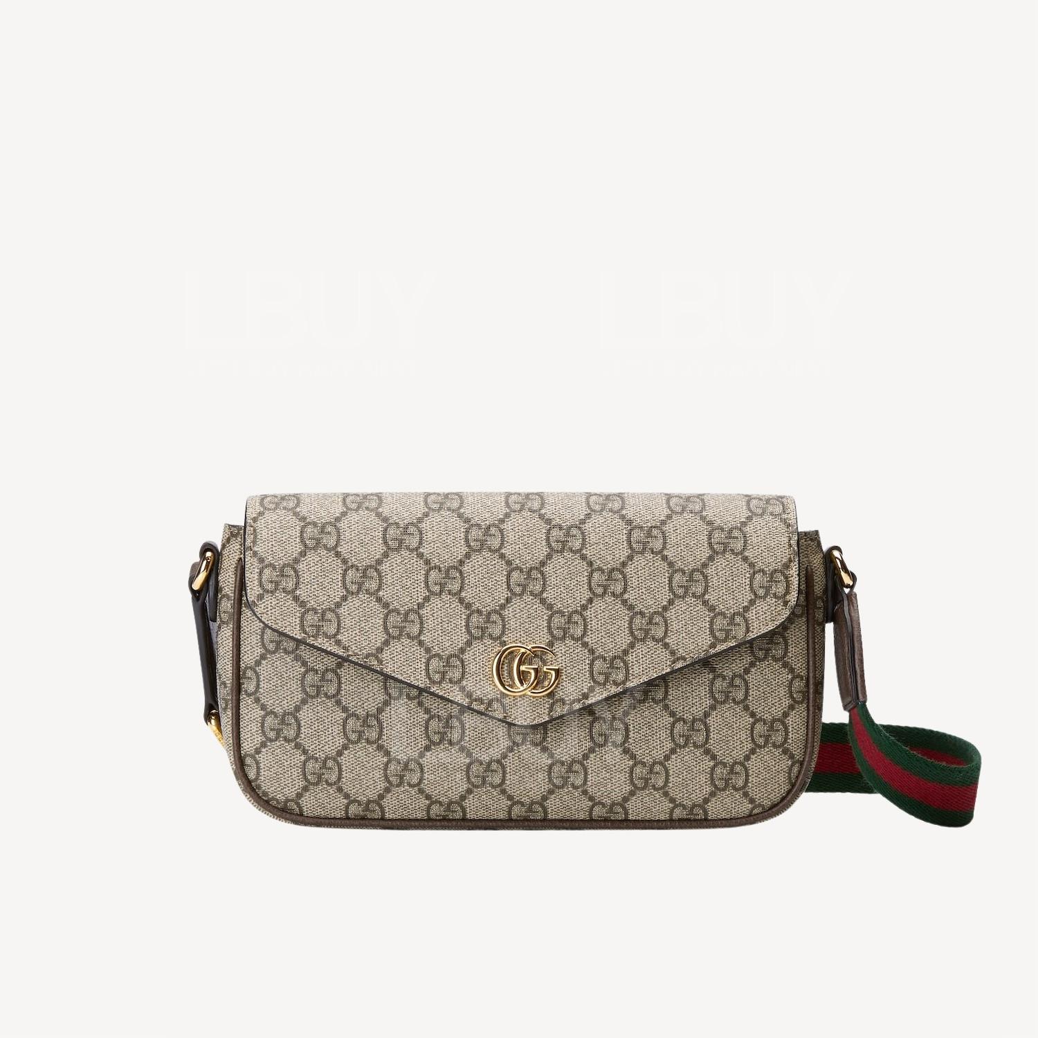 Gucci Ophidia GG Logo Supreme 帆布紅綠織帶迷你袋斜孭袋 棕色 764961