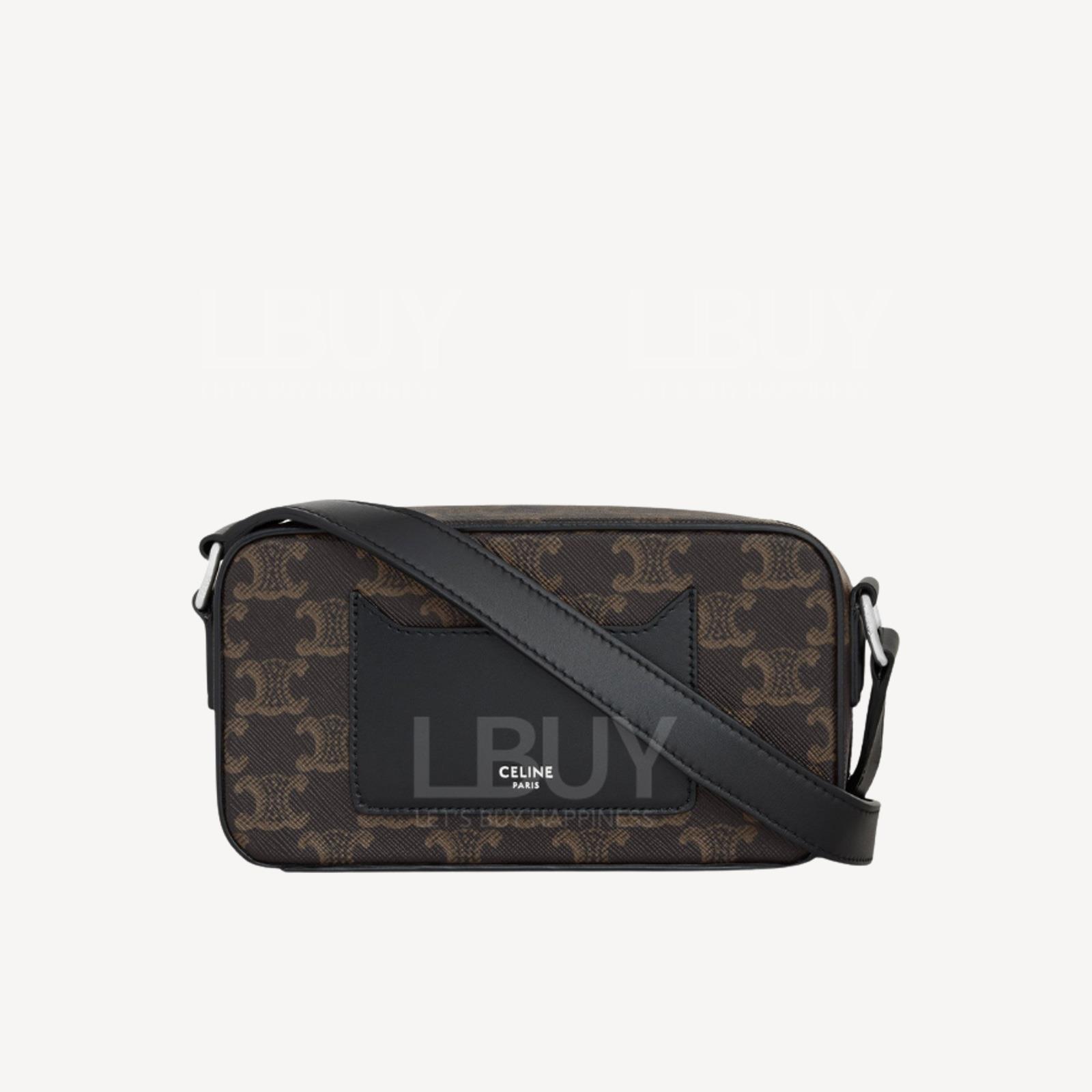 Celine Triomphe 凯旋门帆布牛皮 信差袋 单肩袋 黑色