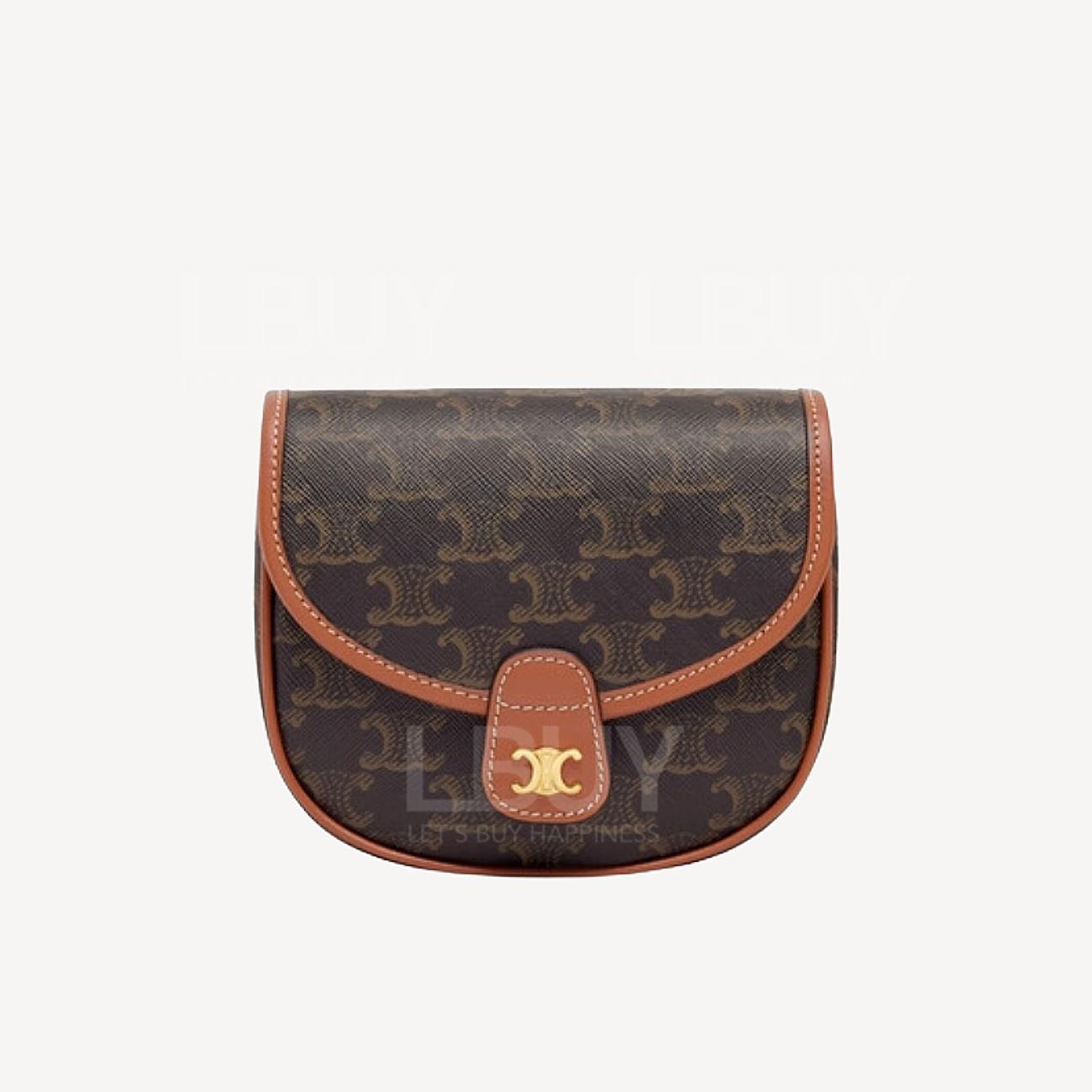 Celine Besace 標誌印花牛皮革迷你手袋斜孭袋 黄褐色