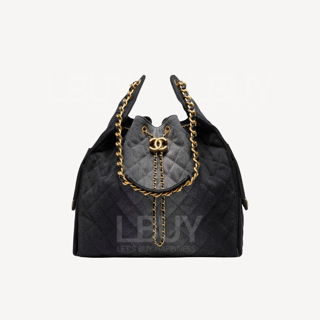Chanel 25 中型包單肩包 洗水牛仔布黑色 AS5311