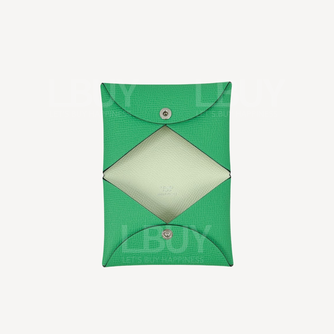Hermes Calvi Card Holder Epsom Cartoon Green Inner Patch Bubble Green