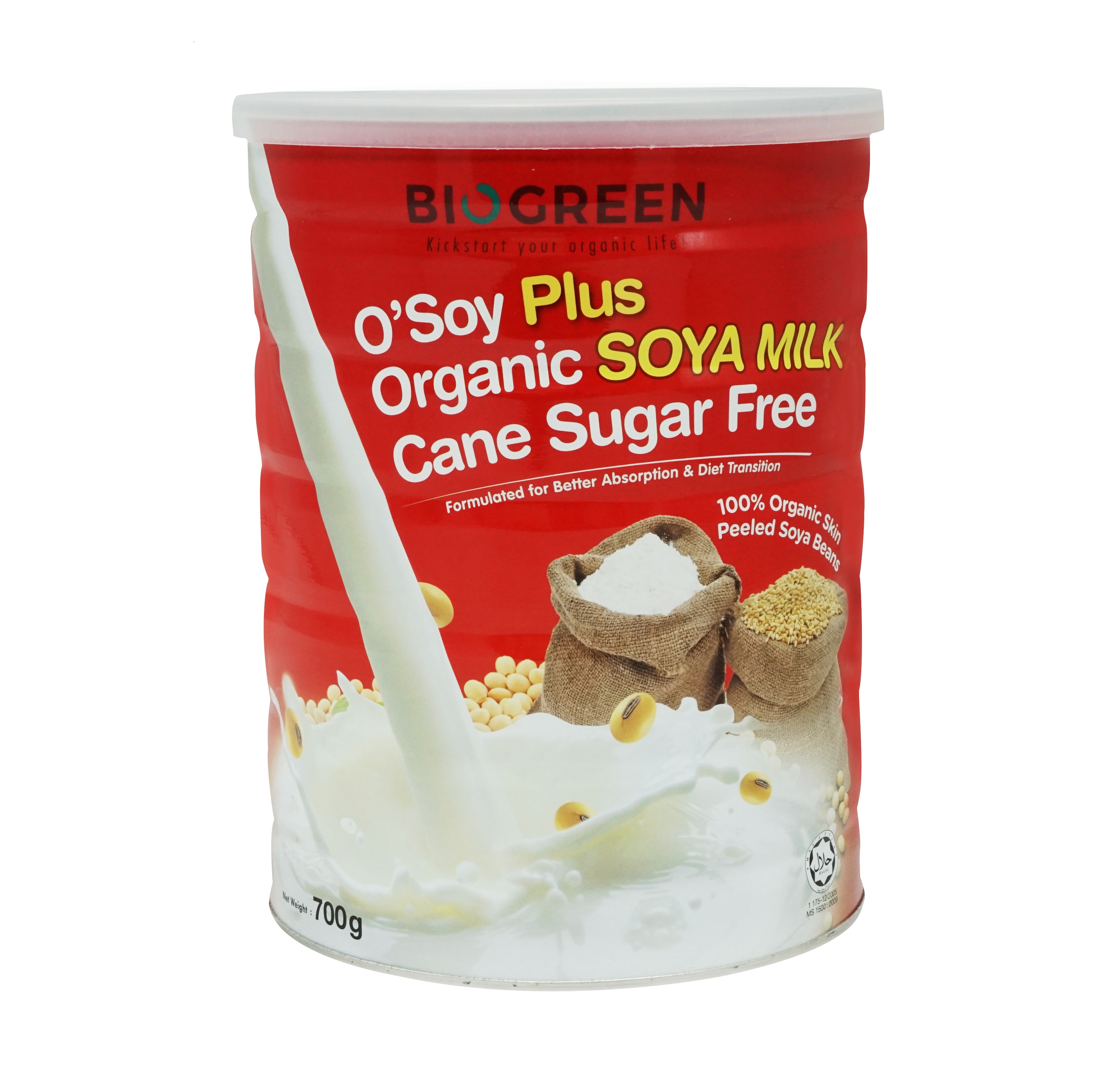Biogreen Etblisse O' Soy Plus Organic Soya Milk –Cane Sugar Free 700g