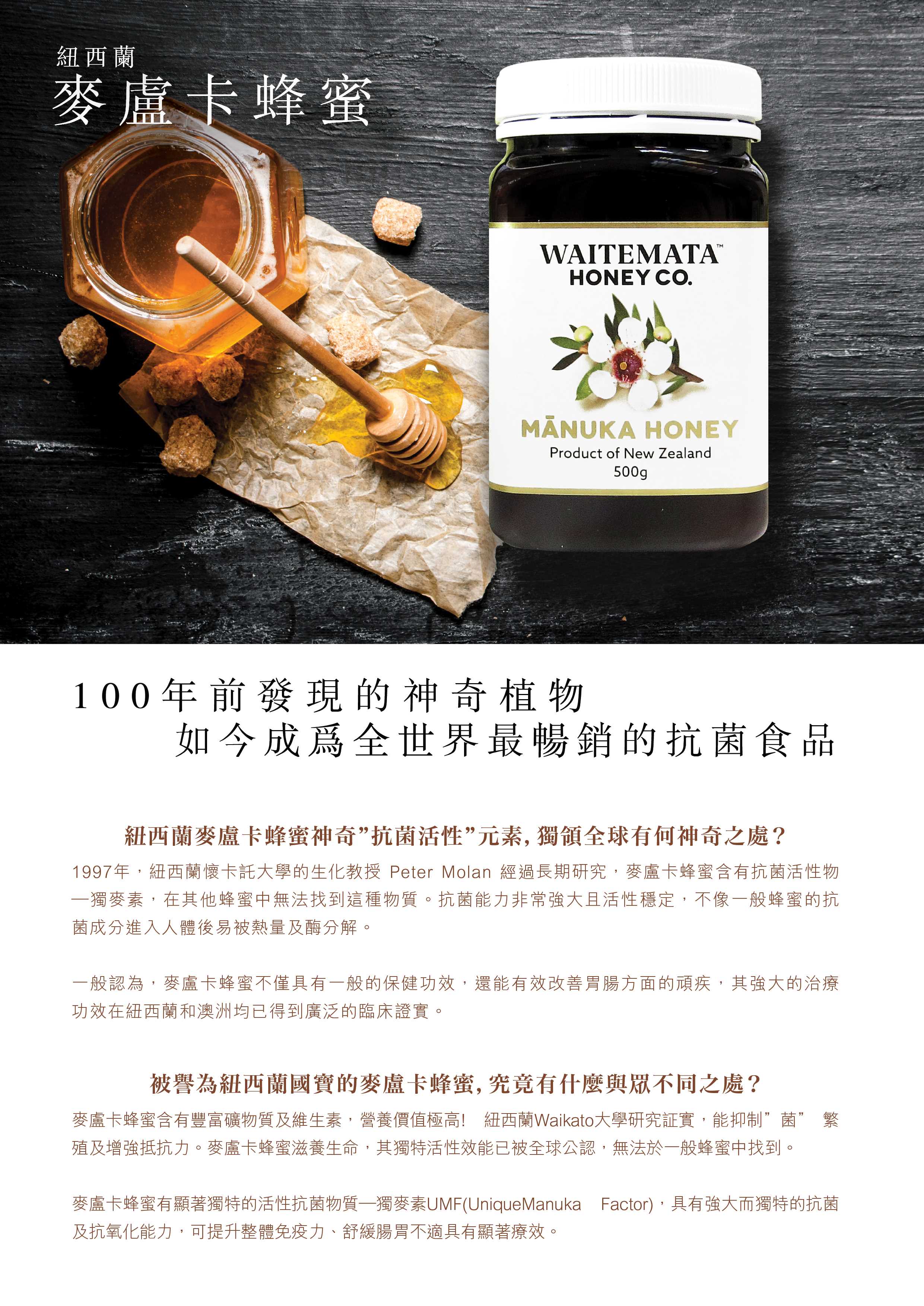 紐西蘭waitemata Umf10 麥盧卡蜂蜜 250g 首頁