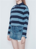 Stripe Polo Collar Sweatshirt