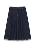 Frayed Hem Contrast Stitched Denim Skirt 