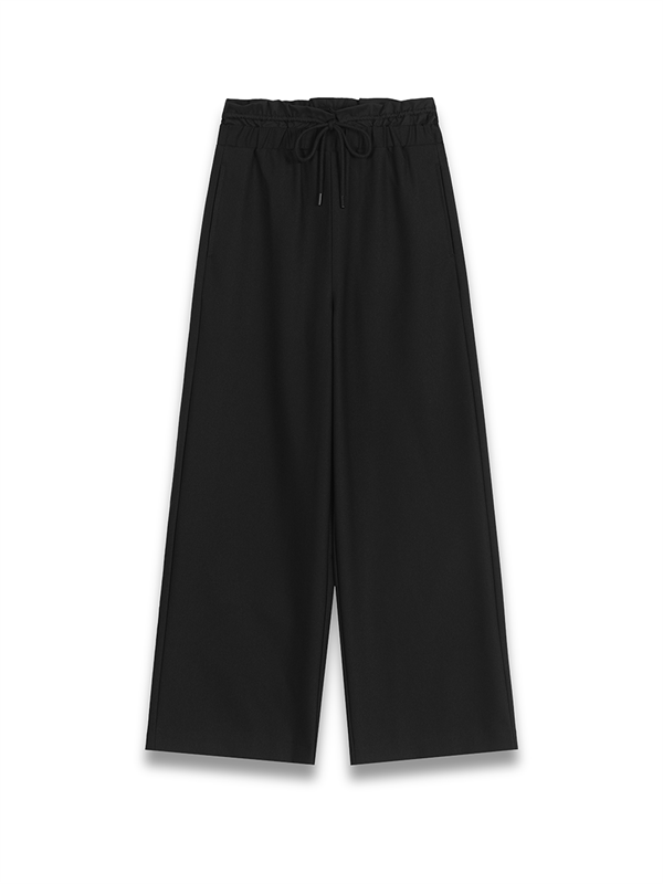 Ruffle Waistband Wide Leg Pants 