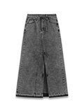  Washed Maxi Denim Skirt