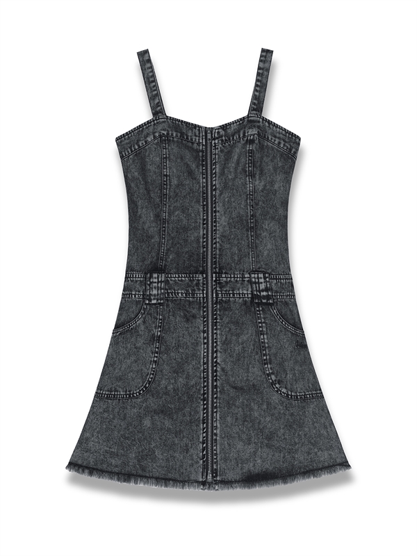 Zip Up Denim Overall Dress