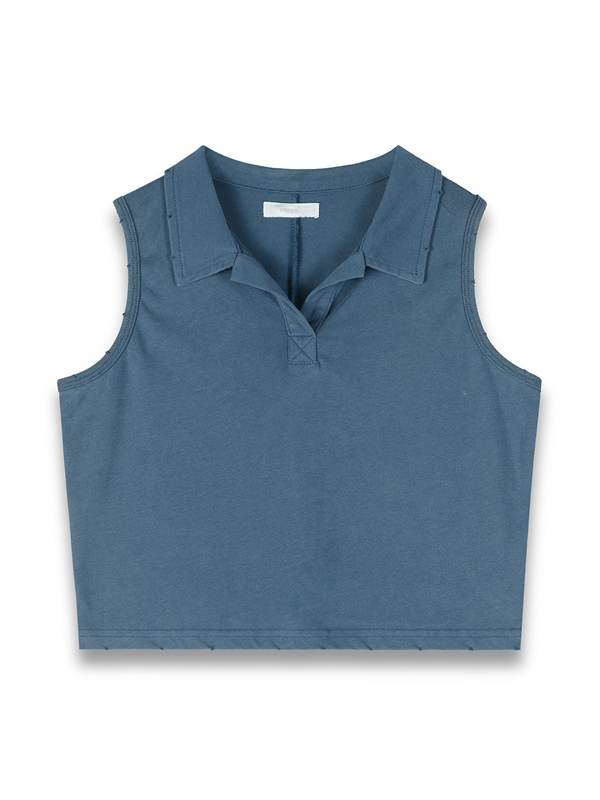 Wash Effect Polo Neck Vest