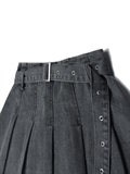  Pleated Denim Skirt With Belt