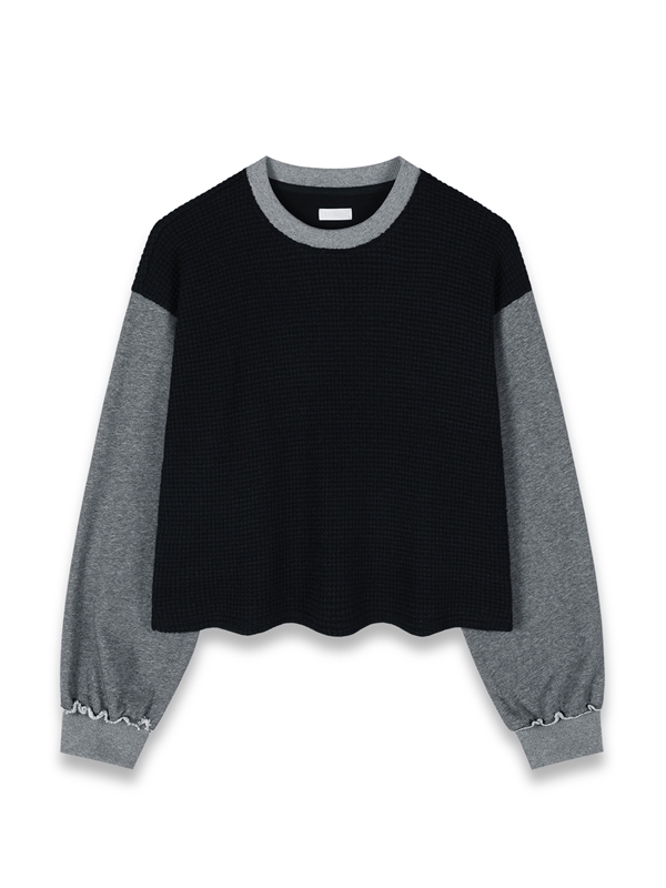 Waffle Contrast-Sleeve Top