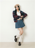  Tartan Pattern Furry Knit Cardigan