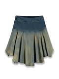  Washed Denim Pleated Skirt