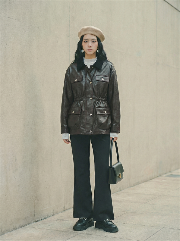 Drawstring Leather Jacket