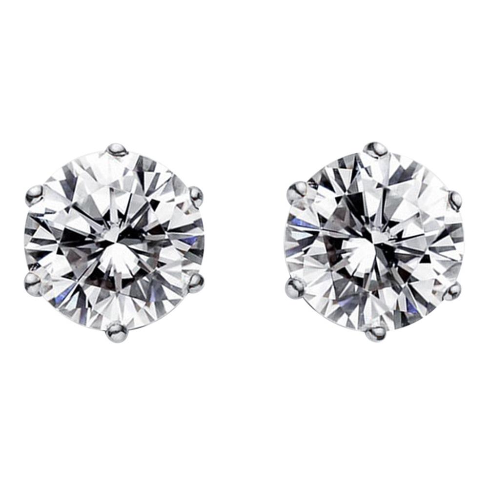 1 Carat CZ 925 Silver 6 Claws Stud Earrings