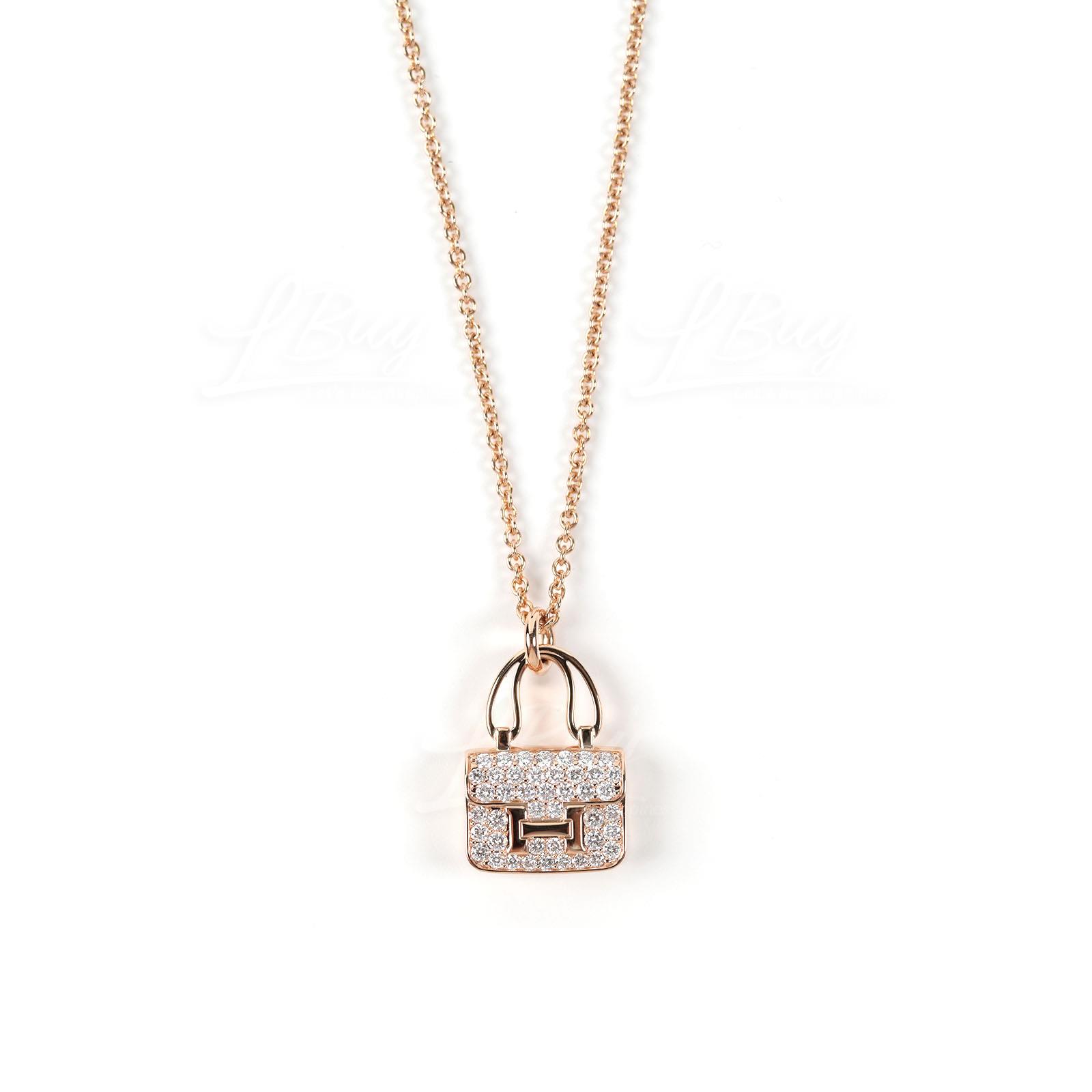 Hermes Constance Amulette Pendant 玫瑰金鑽石項鏈 43顆鑽石 0.44克拉