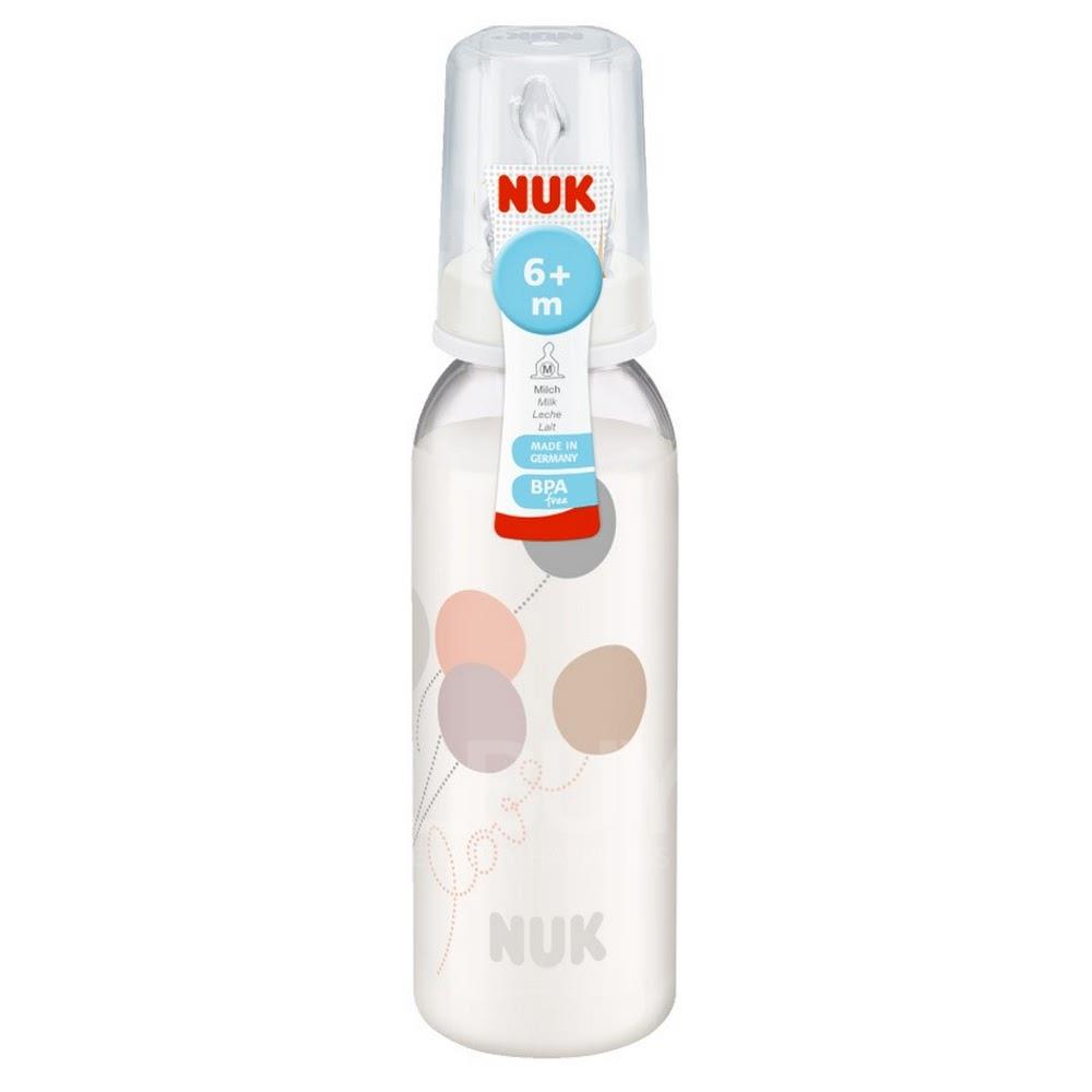 Nuk 240ml 印花PP奶瓶 矽膠奶咀2號中孔 6-18個月