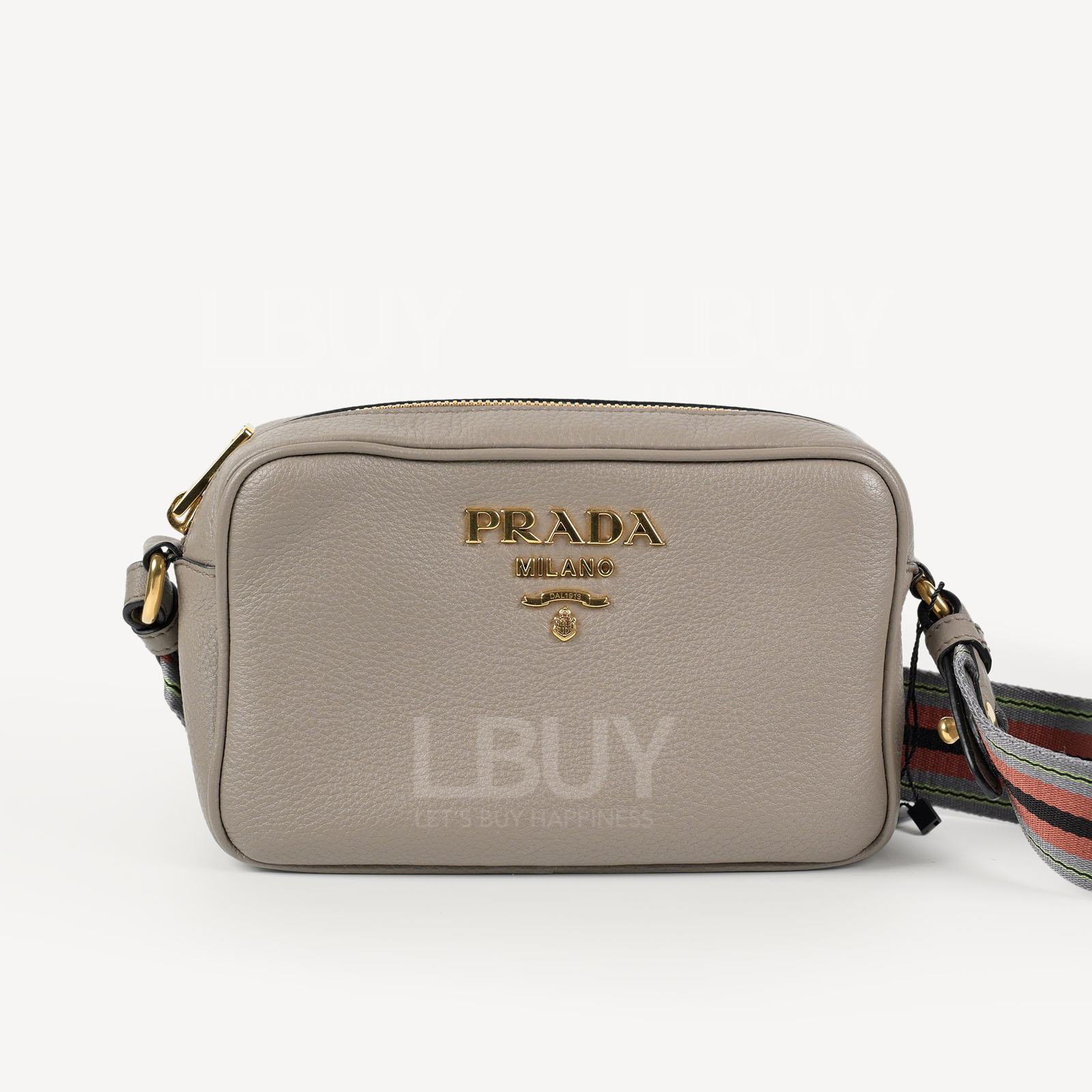Prada Grey Leather Camera Bag Shoulder Bag Crossbody Bag with Colours Strap