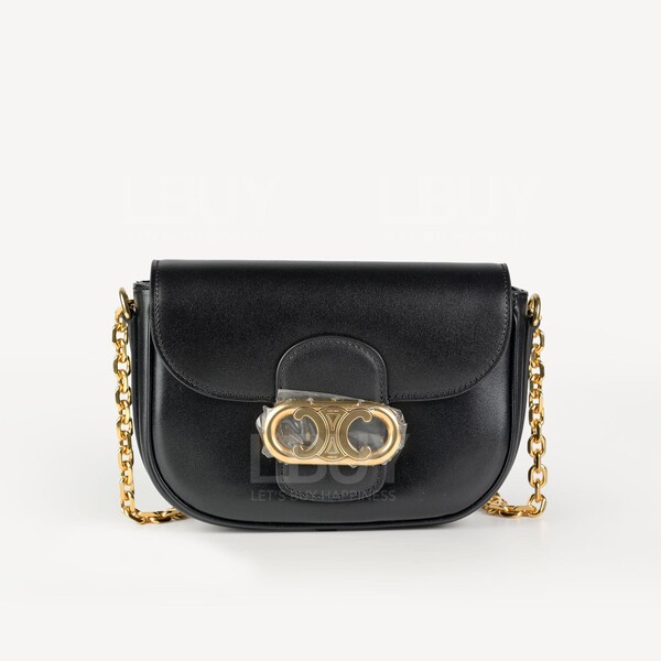 CELINE-Celine Maillon Triomphe Calfskin Gold Chain Black Shoulder
