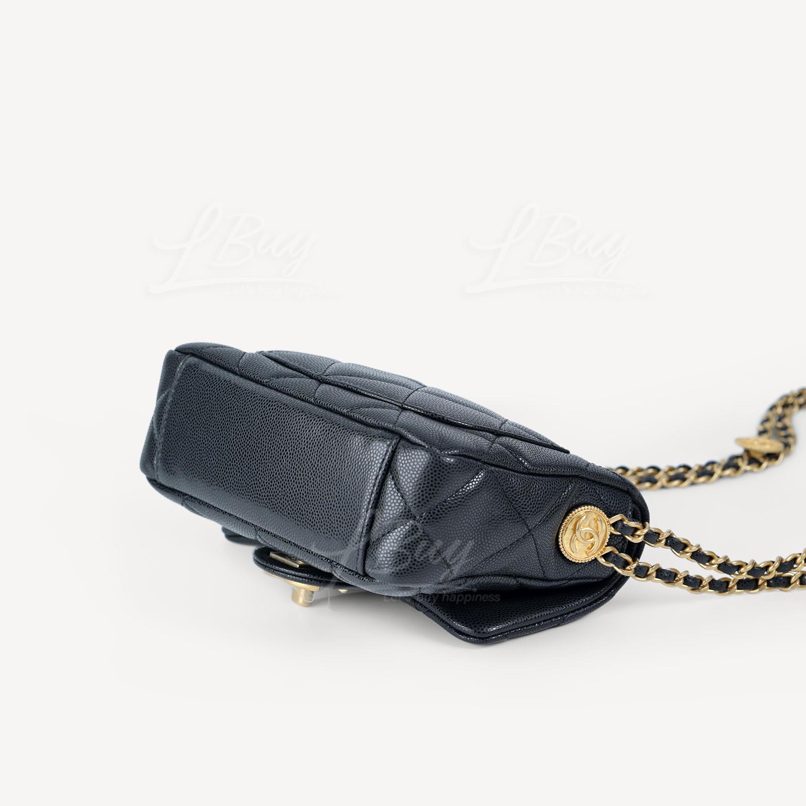 Chanel-Chanel 金幣鏈帶17cm黑色垂蓋手袋AS3368