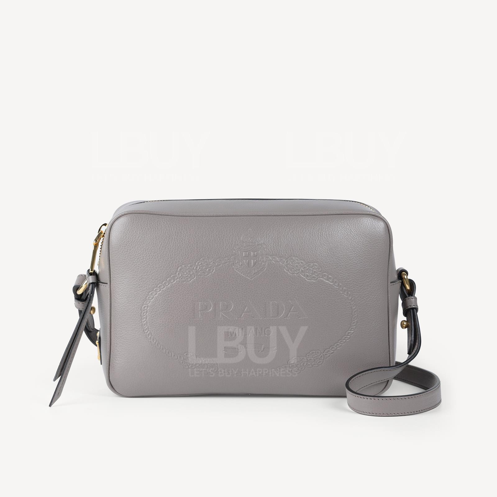 Prada 三角形标志印字Logo皮革单肩包斜背袋 大象灰色 1BH089