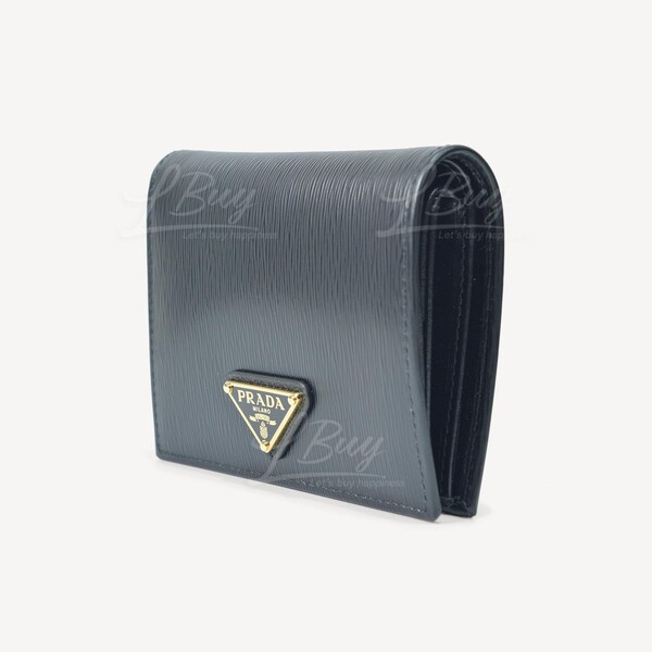 Prada-Prada Vitello Move Tr Triangle Logo Leather Black Wallet 1MV204