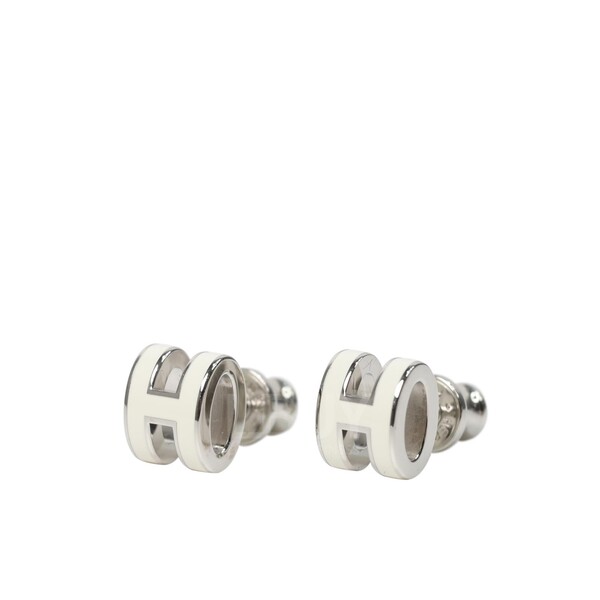 Hermès-Hermes Mini Pop H Earrings White with phw