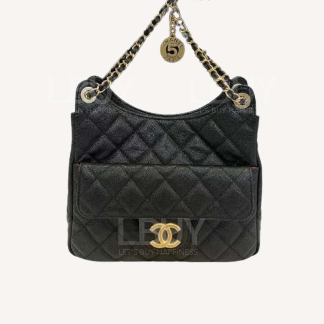 Chanel 黑併金牛皮Hobo bag
