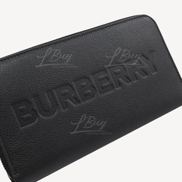 Burberry black hotsell pebbled leather embossed logo long wallet