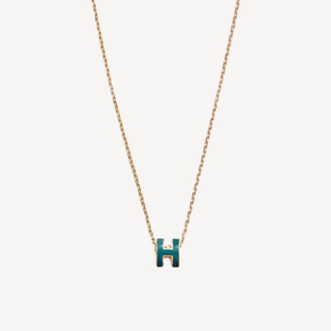 Hermes Mini Pop H Pendant Gold & Bleu Jean