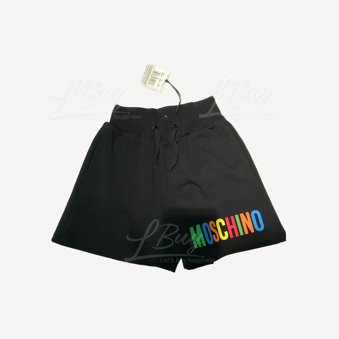 Moschino Black and Colored English Text Logo Cotton Shorts