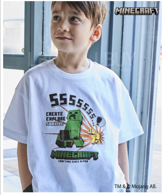 MINECRAFT 童裝短袖T恤 RUN 白色