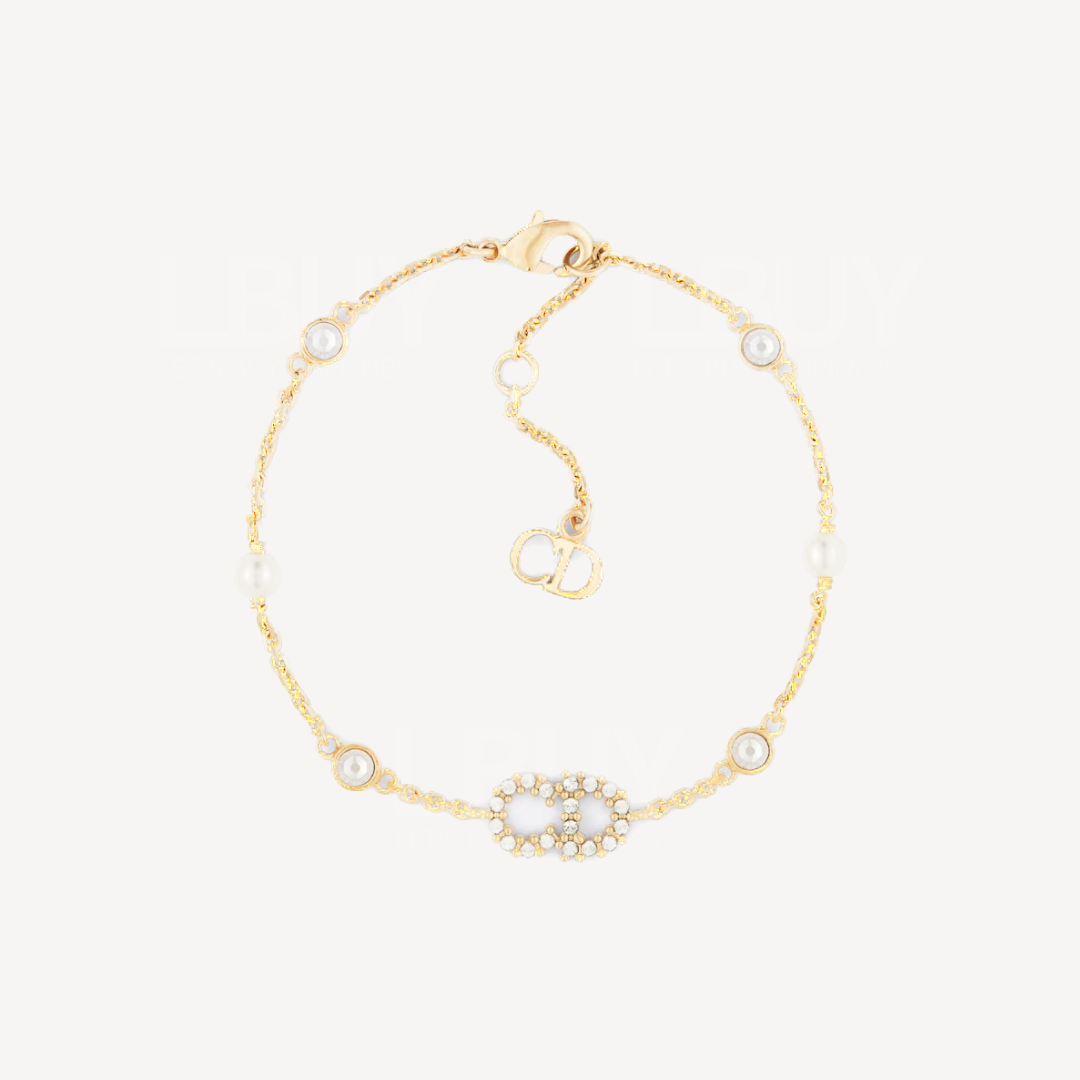 Dior Clair D Lune 金色CD Logo鑲白色珍珠水晶 B0668
