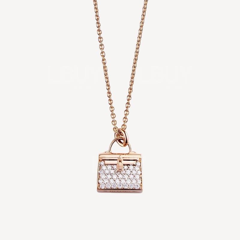 Hermes Amulettes Kelly Pendant Necklace Rose Gold Diamond Necklace 38 diamonds 0.39 ct
