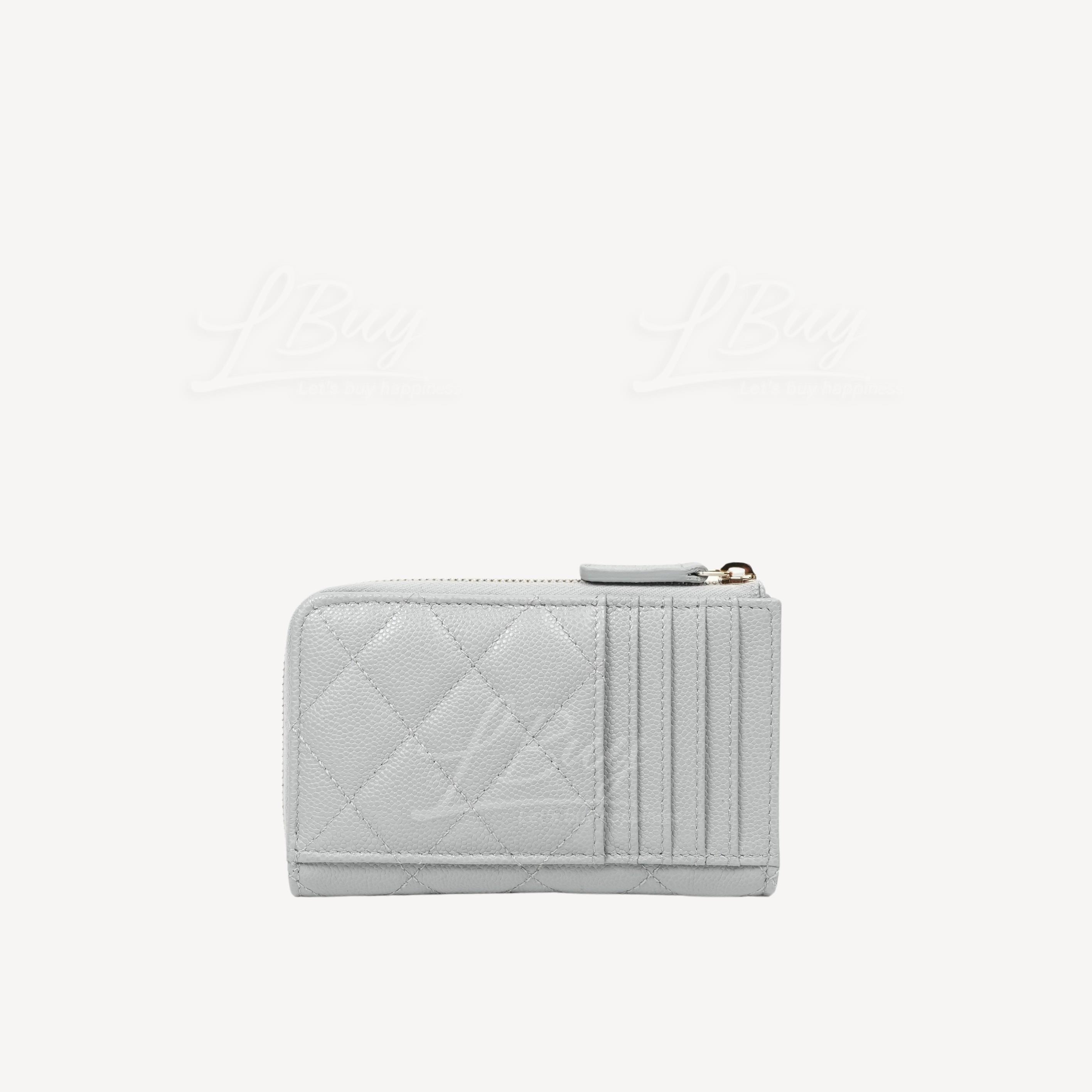 Chanel-Chanel Gray Grained Calfskin Gold CC Logo Zip Card