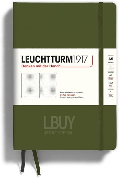 德國 LEUCHTTURM1917 硬殼筆記本 A5／圓點 / 軍綠色 / 348103
