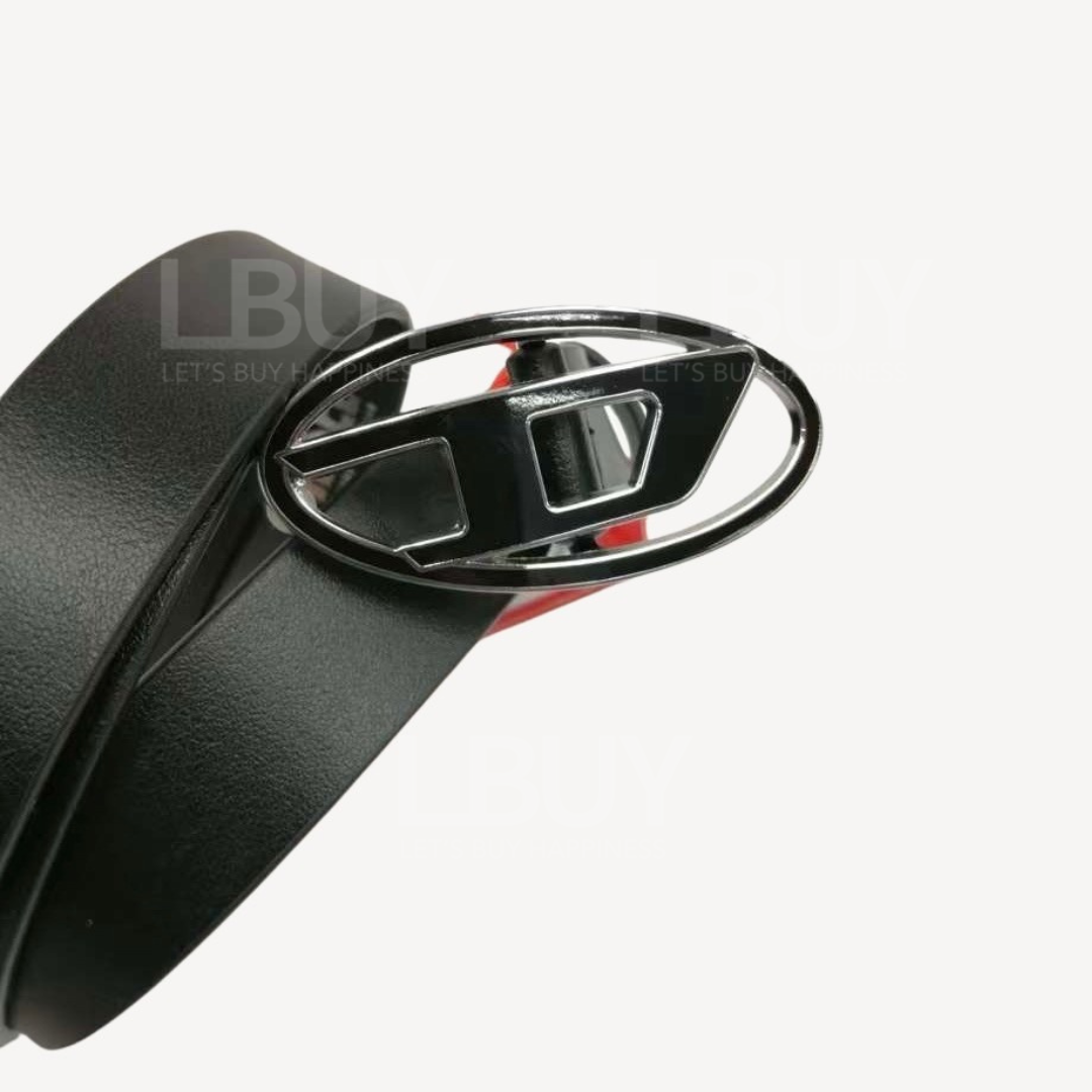 DIESEL 黑色logo皮帶