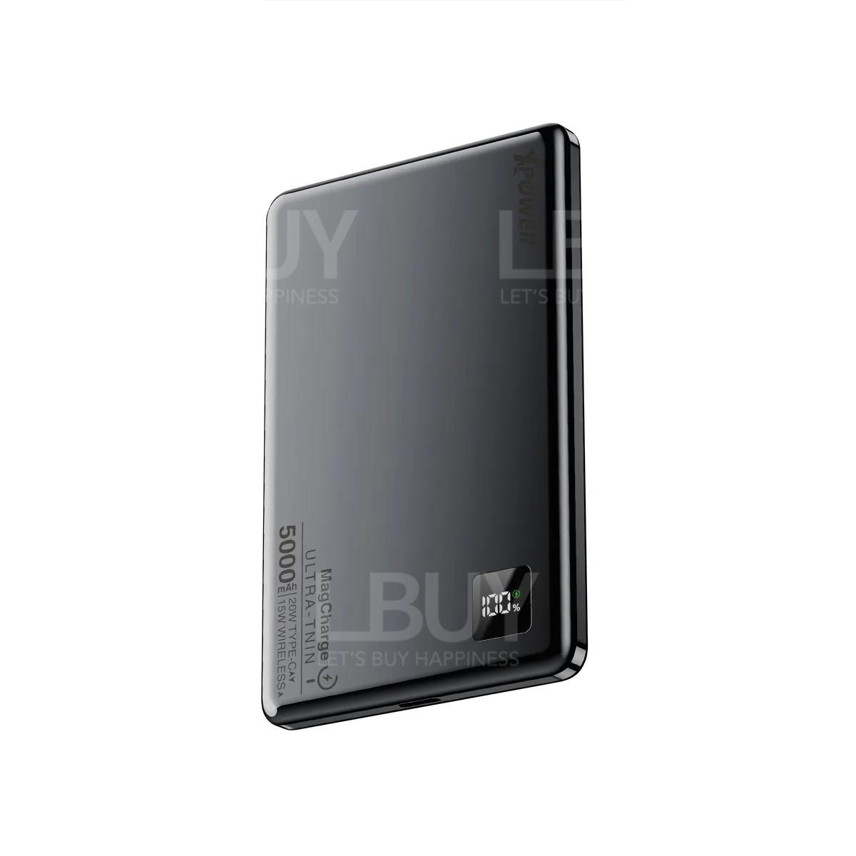 Xpower M5K 2-in-1 Aluminum Alloy Digital Display 5000mAhPD3.0+ Magnetic Wireless External Charger Grey