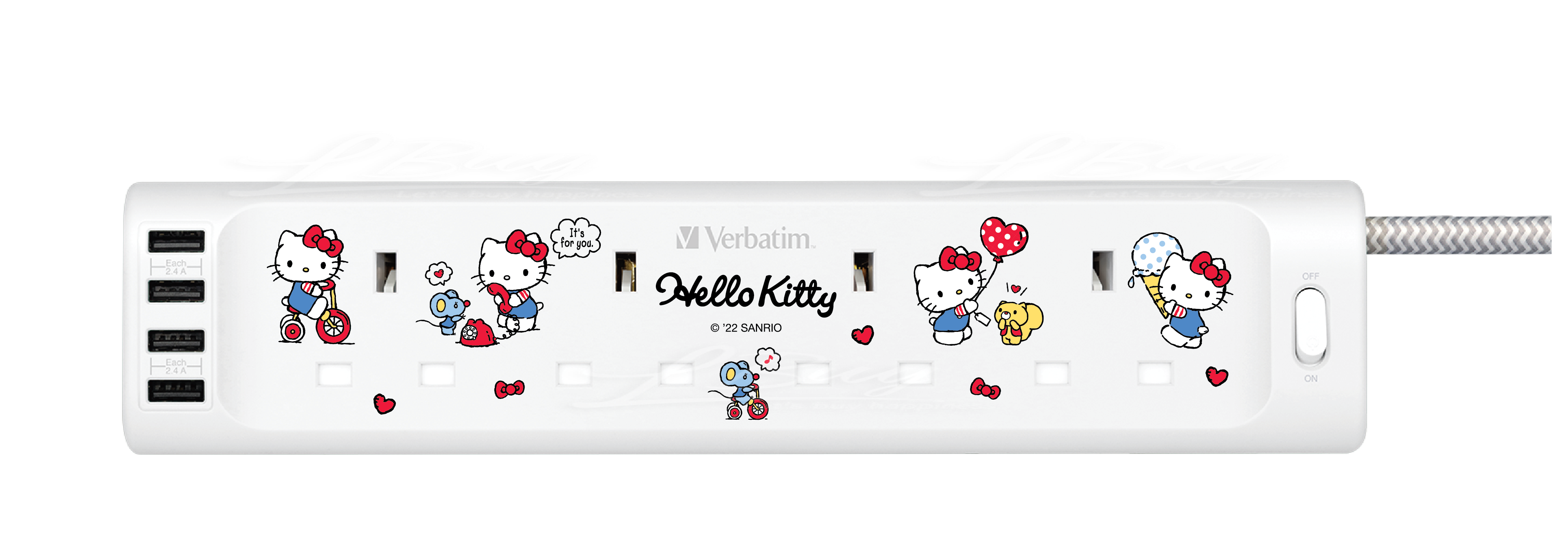 Sanrio USB extension board (4 sockets + 4 USB) Hello Kitty