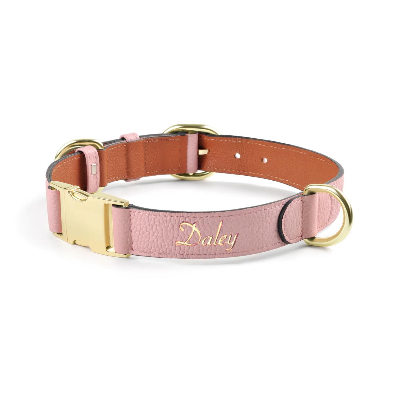 Furri Tail  Handcrafted Leather Dog Collars  (Can Engraved) Flamingo Pink