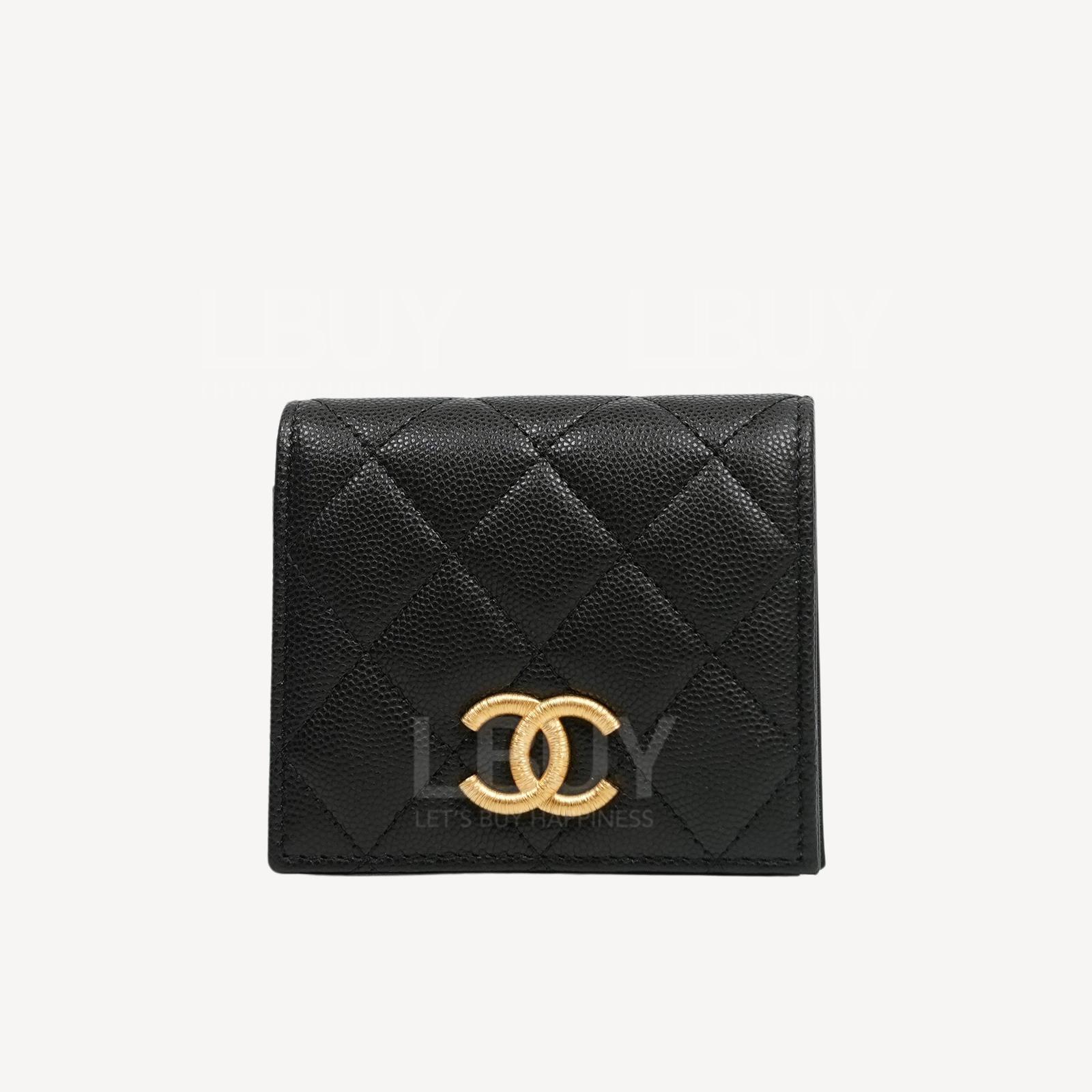 Chanel Gold CC Logo Bi-Fold Small Coins Pocket Wallet Black AP3519