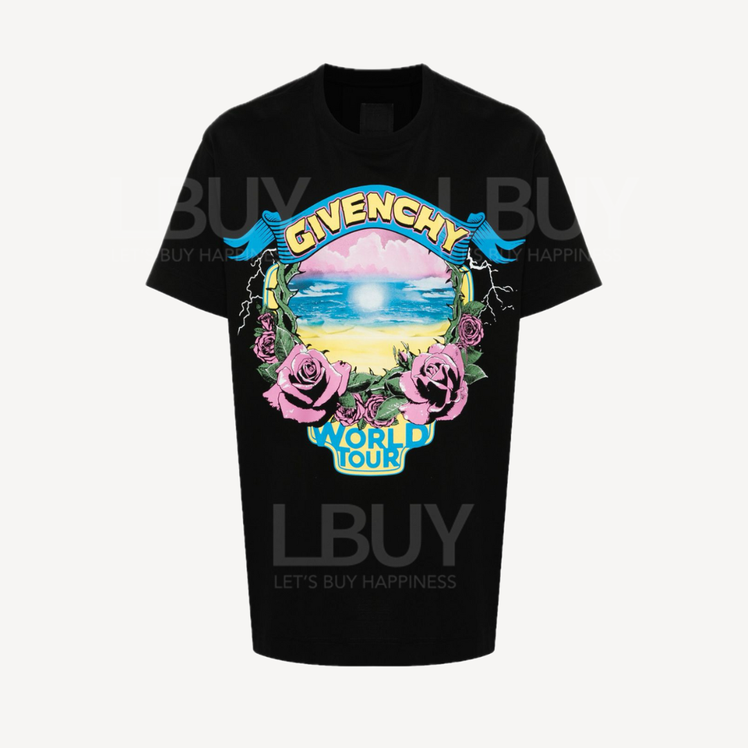 Givenchy 玫瑰印花黑色短袖T恤
