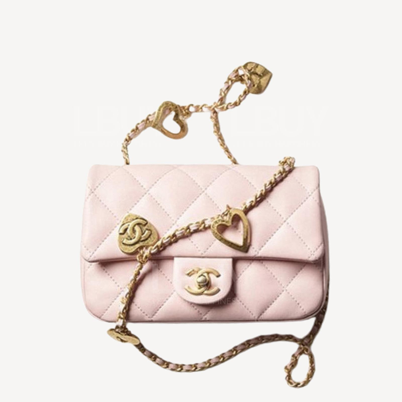 Chanel Heart Metal CC Logo Pendant Chain Flap Bag Light Pink AS3457
