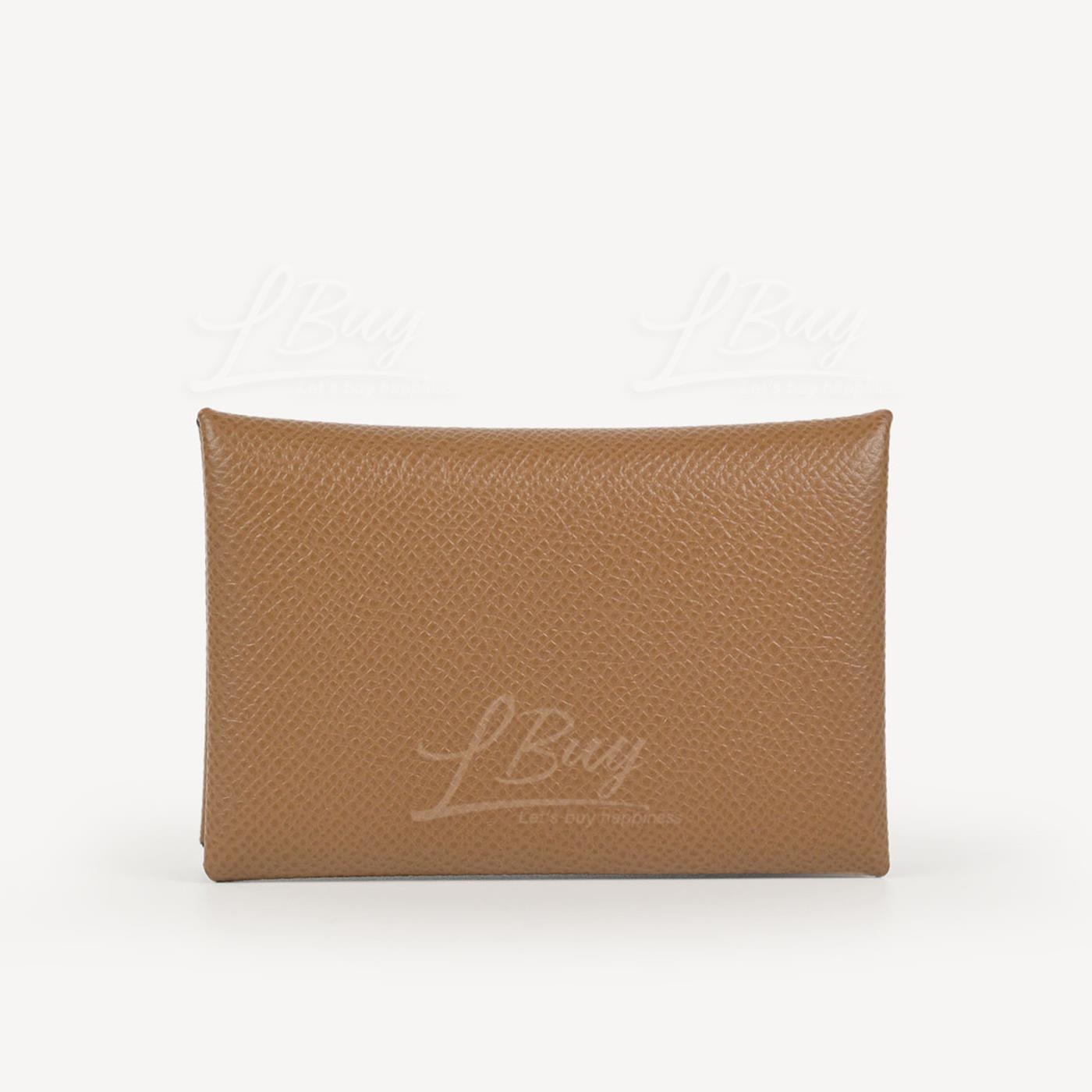 Hermes Calvi Verso 双色卡片套 粟子色配饼干色