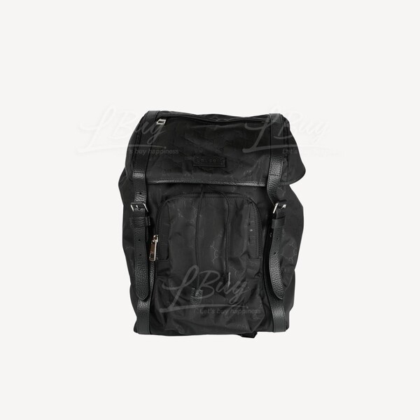 Gucci Gucci GG Logo Black Nylon Flap Drawstring Backpack 510336