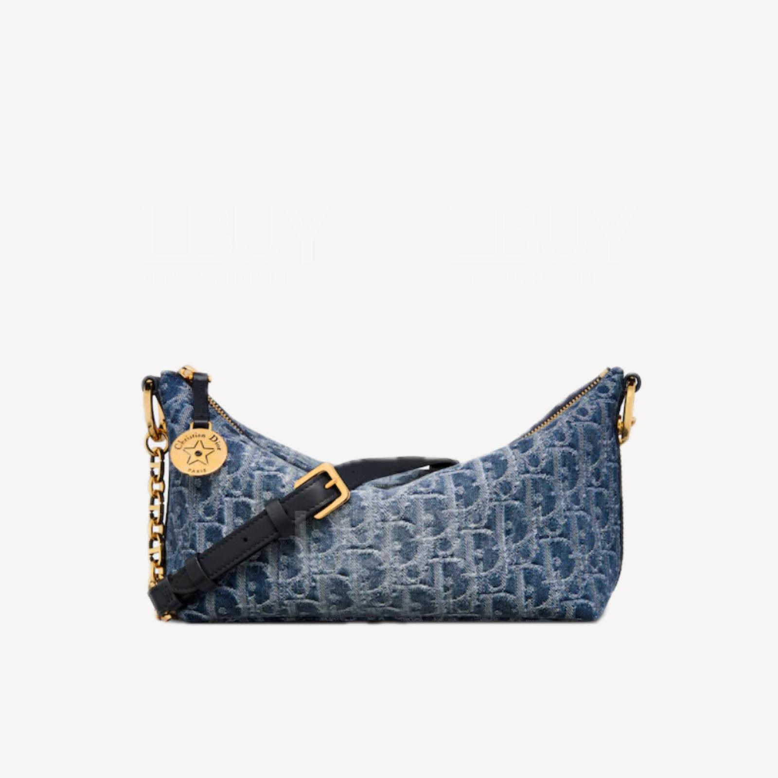Dior Disorder Hobo Bag with Chain Blue Denim Oblique S3202